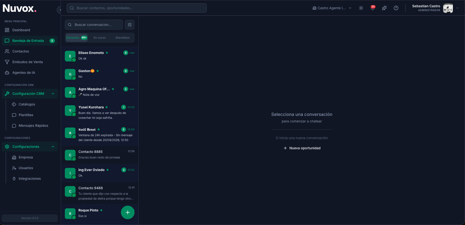 Nuvox - Bandeja de entrada unificada con WhatsApp, Instagram y TikTok